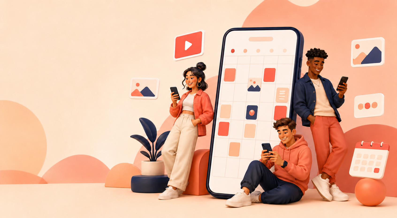 Jóvenes usando UPREDS para crear y programar publicaciones